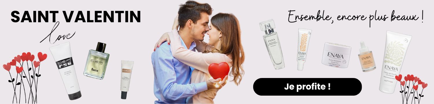 Couple romantique Saint-Valentin avec coffrets cadeaux cosmétiques cheveux et soins. Offre spéciale "Je profite !" - Découvrez nos idées cadeaux beauté pour lui et elle
